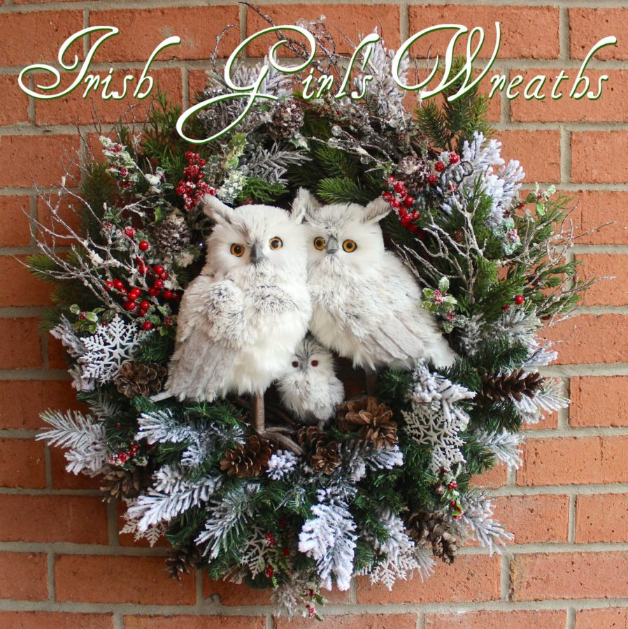 Deluxe Gray Winter Owl Family Wreath, Custom for Joan
