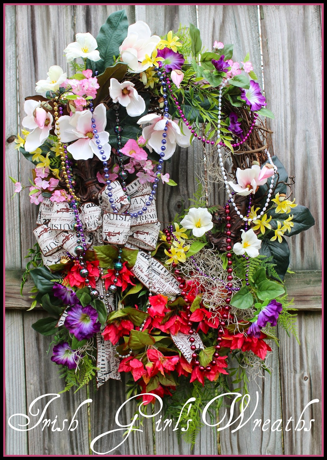New Orleans Springtime in the French Quarter Floral Mardi Gras Wreath
