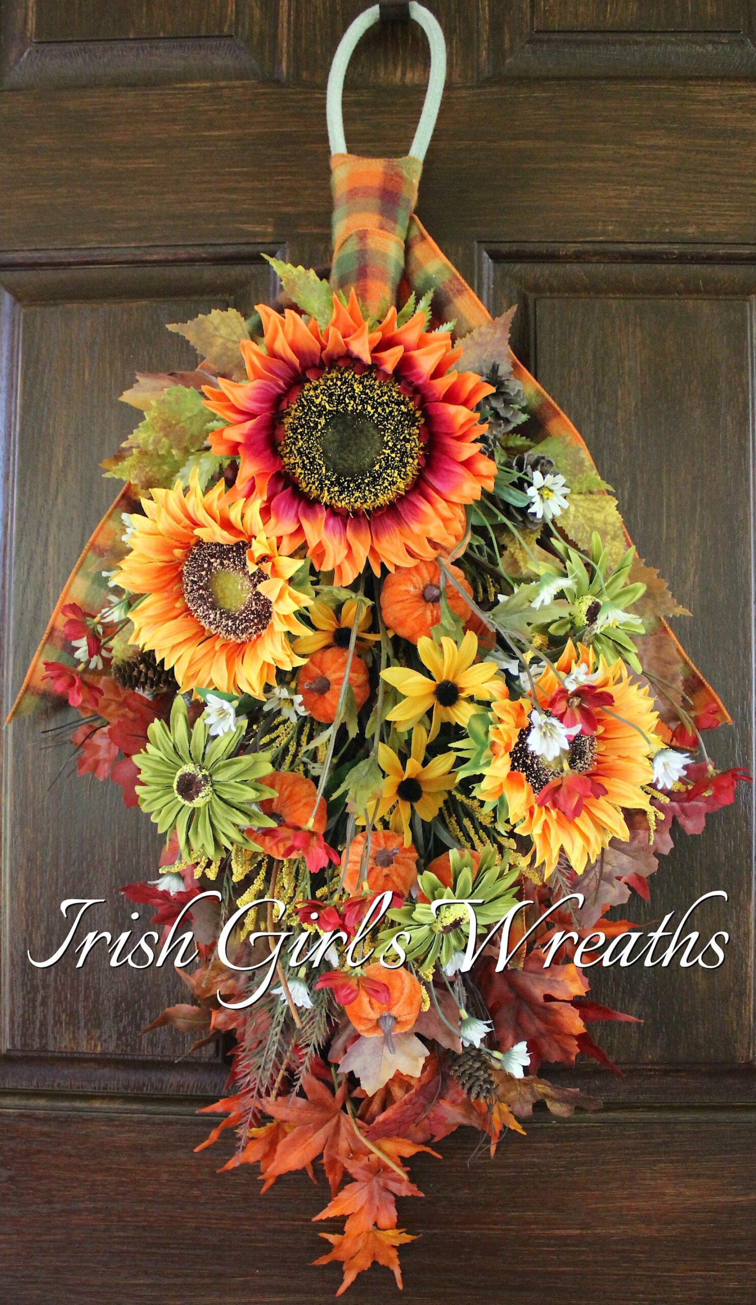 Autumn Sunflower and Wildflower Fall Country Floral Swag, Fall Wreath, Autumn Wreath