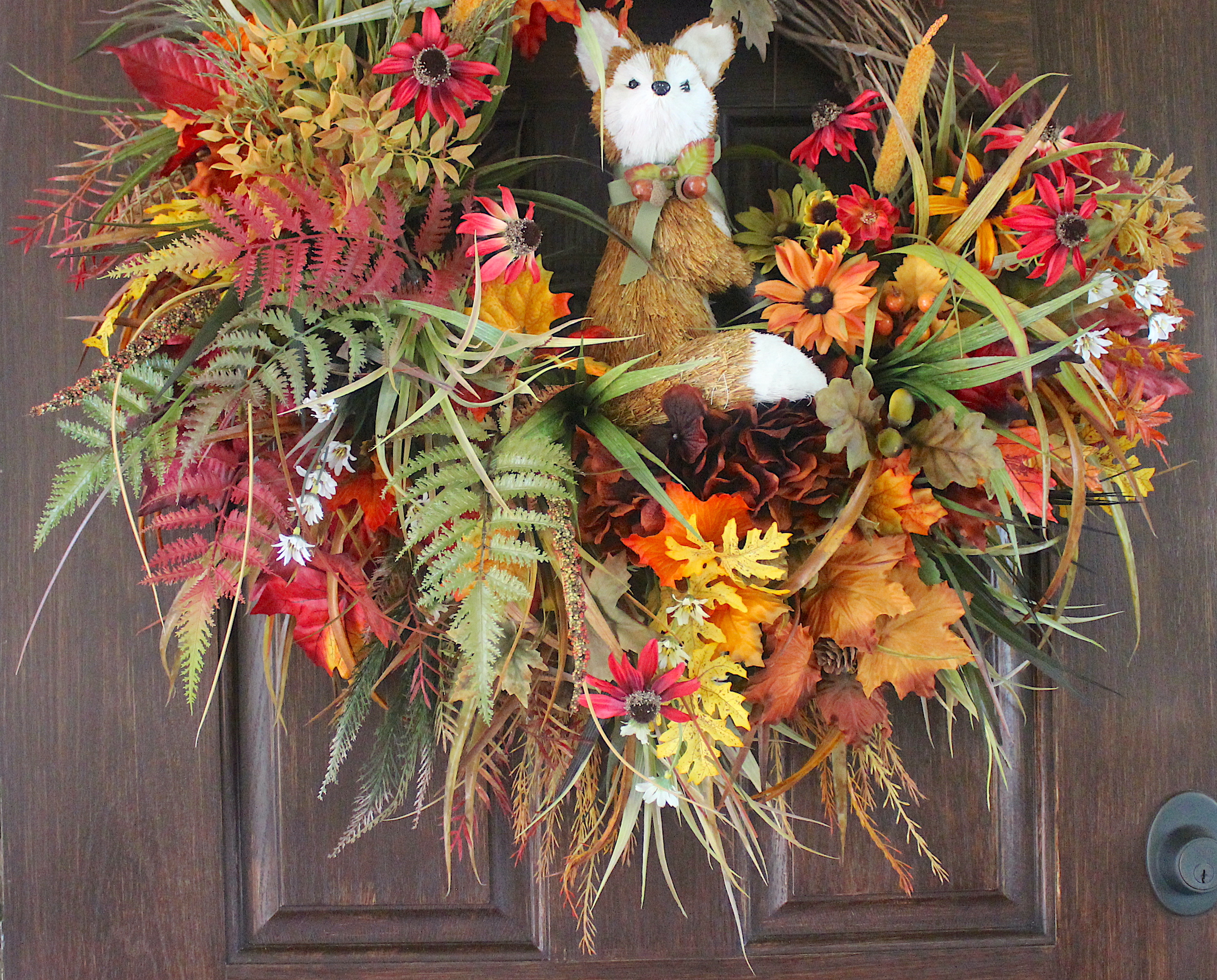 Fall Fox Meadow Wreath, Rustic Standing Fox Autumn Wildflowers Wreath, Fall Wreath - Image 5