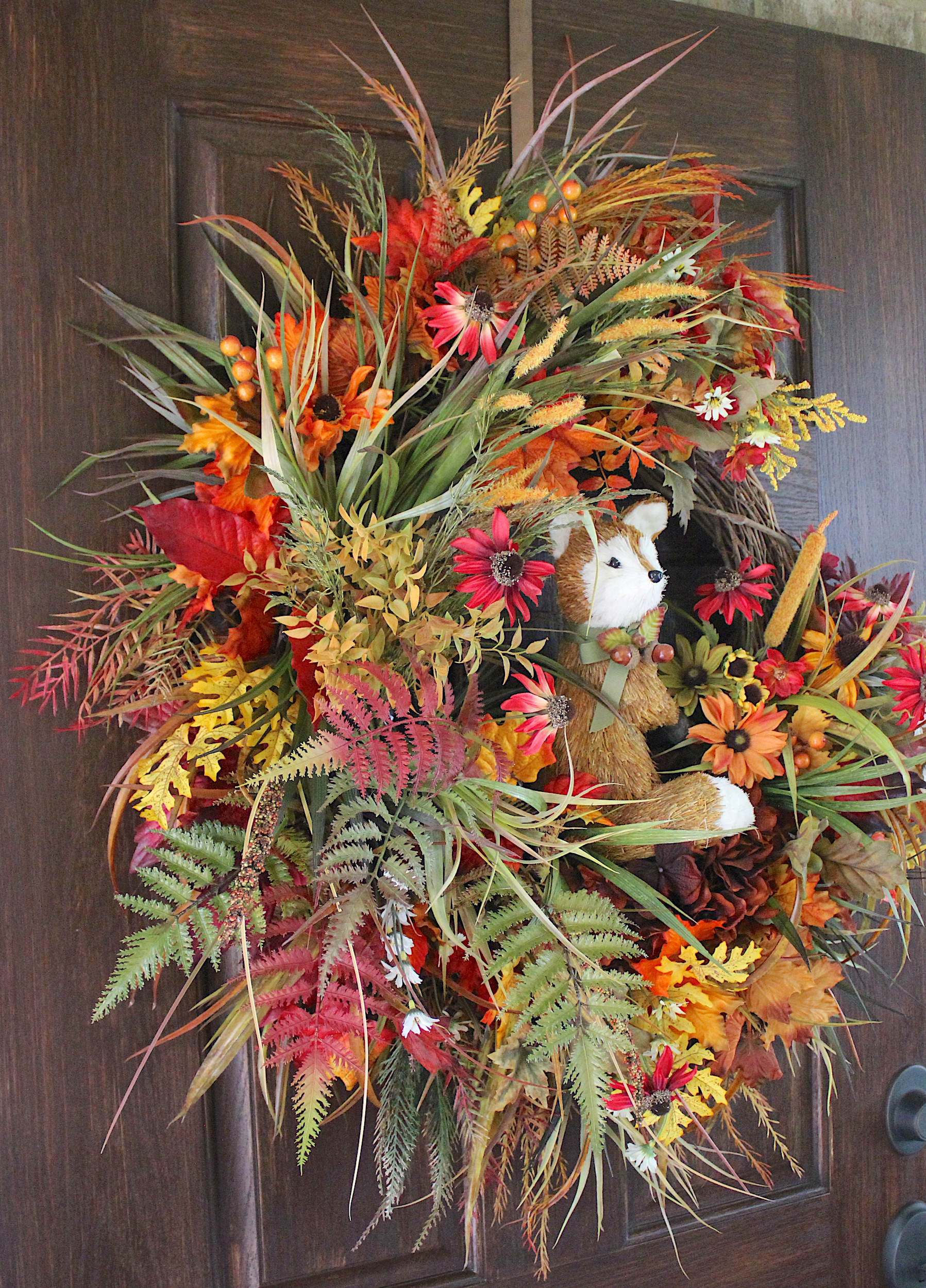 Fall Fox Meadow Wreath, Rustic Standing Fox Autumn Wildflowers Wreath, Fall Wreath - Image 4