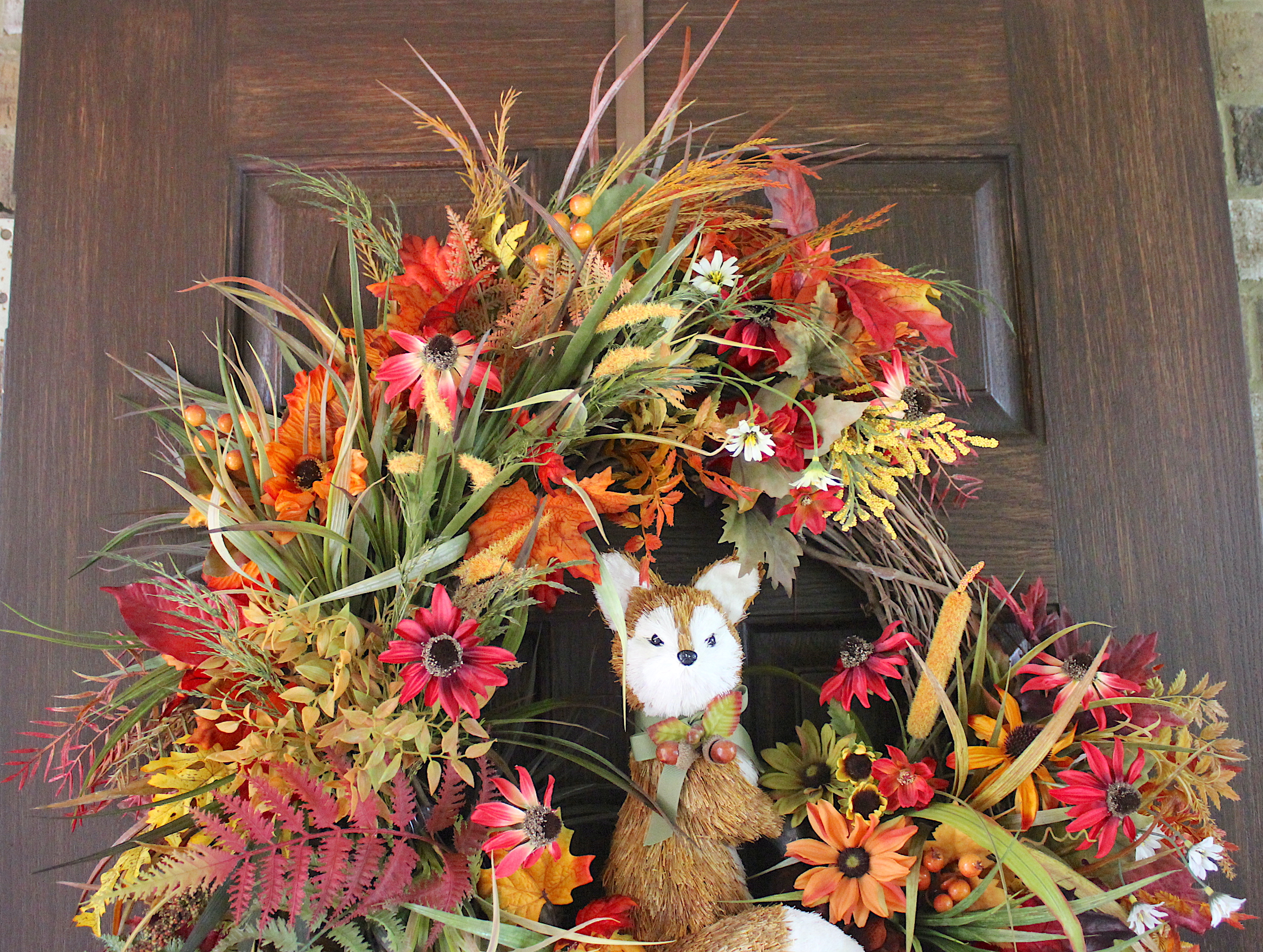 Fall Fox Meadow Wreath, Rustic Standing Fox Autumn Wildflowers Wreath, Fall Wreath - Image 2