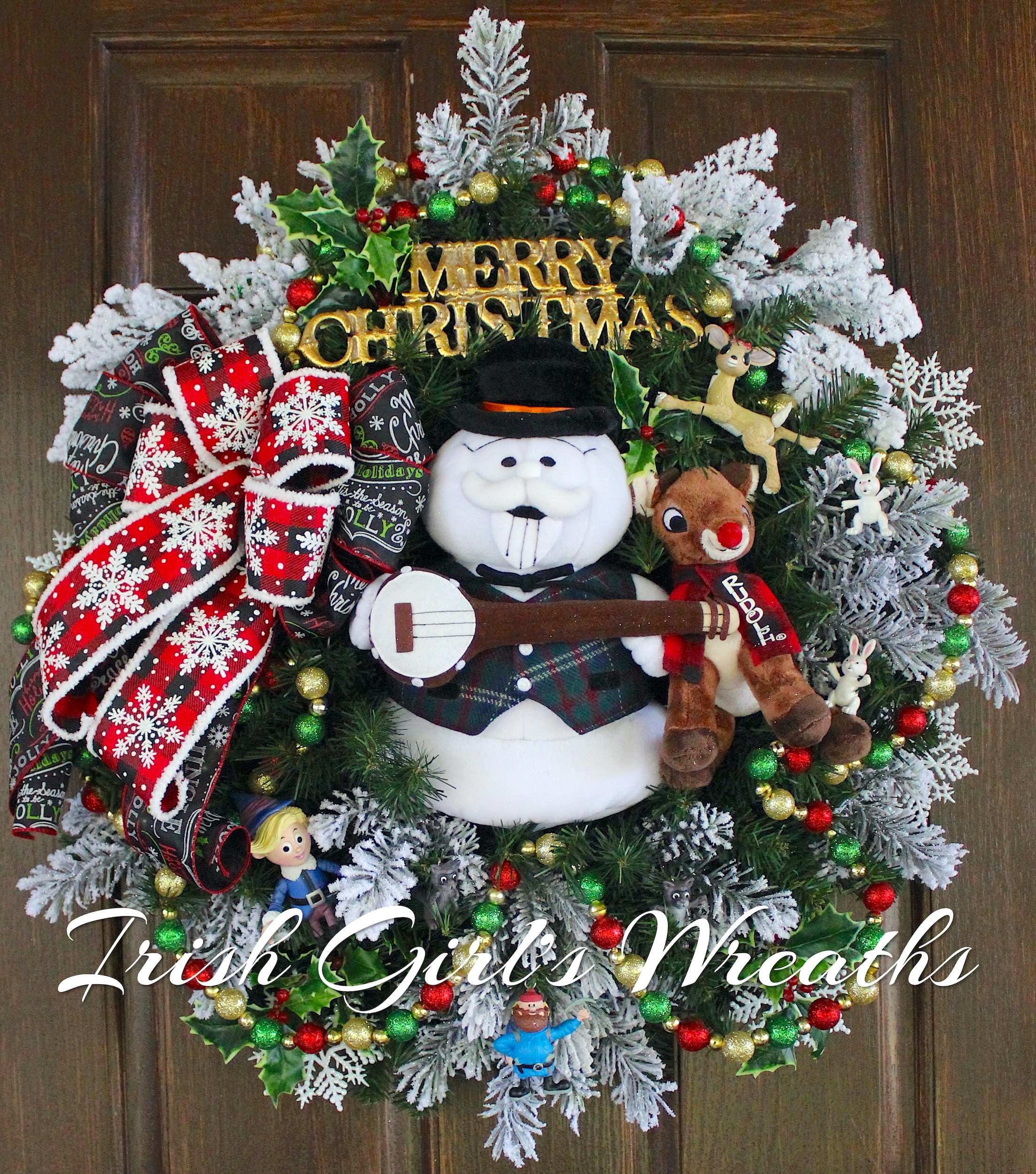 Winter Snowman Christmas Kitchen Mats Xmas Farm Barn Holly Wreath