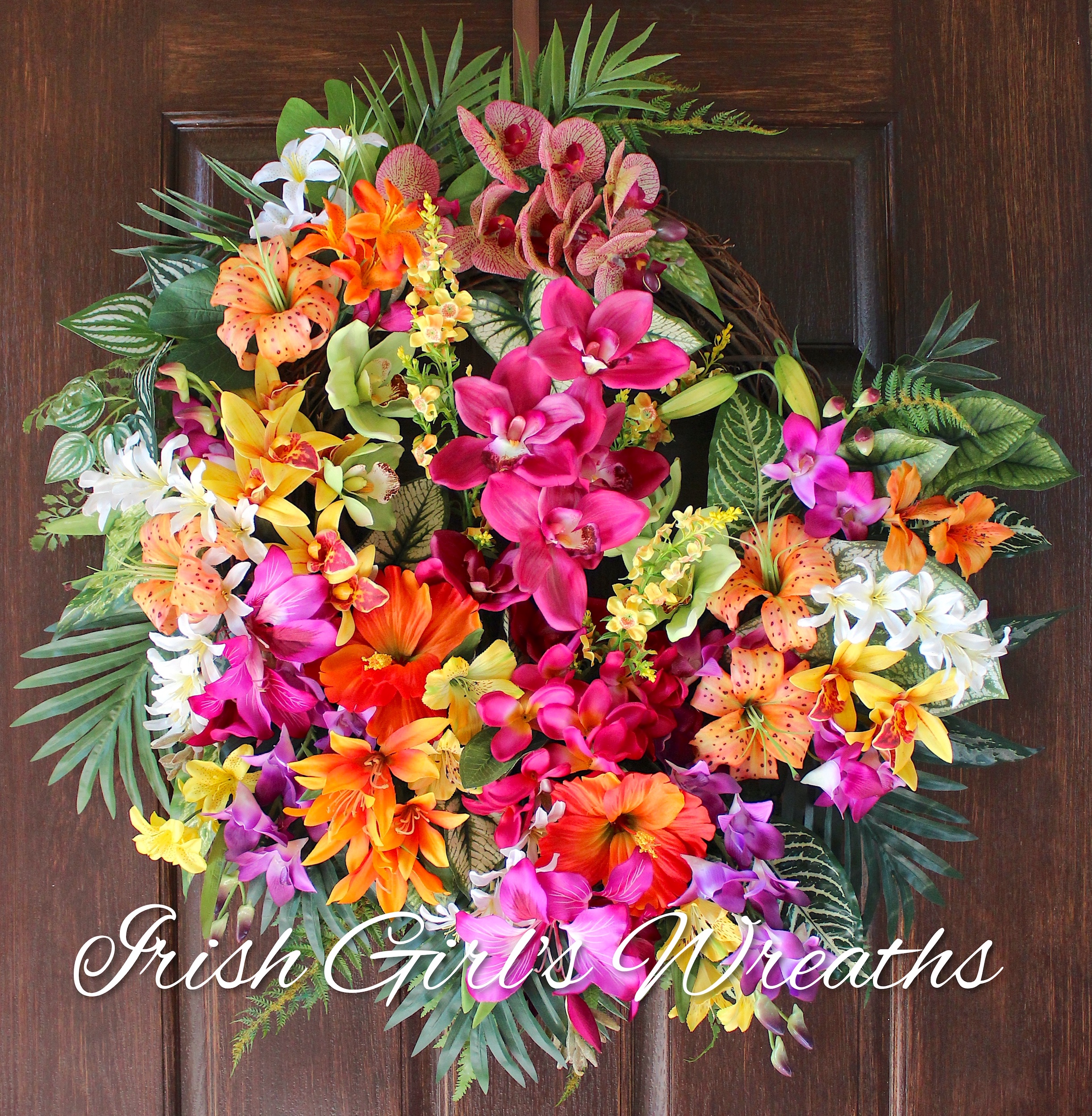 Hawaiian Island Luau Tropical Garden Wreath – Large Tropical Summer Wreath