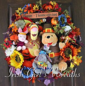 Winnie the Pooh and Friends Thanksgiving Wreath, Tigger, Piglet, Eeyore, Pooh Bear Holiday Wreath