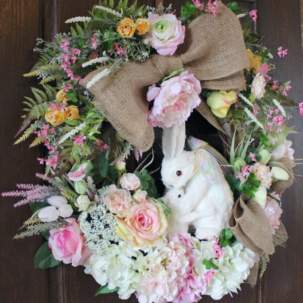 Pink Spring Bunny Rabbits Wreath, Pastel Bunnies Wreath, Easter Wreath, Spring Wreath - Image 5