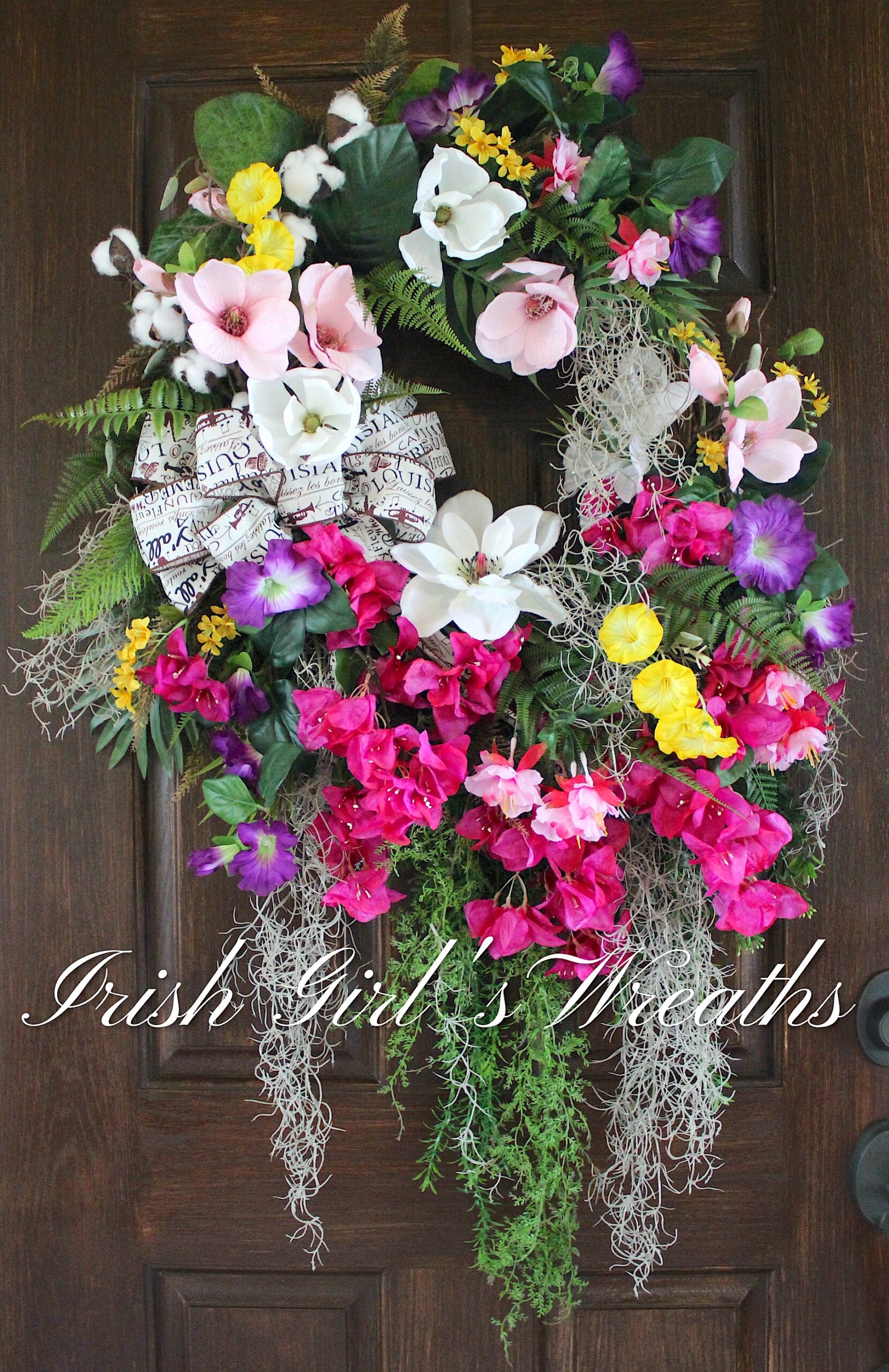 New Orleans Bougainvillea French Quarter Wreath, Louisiana Summer Floral Wreath