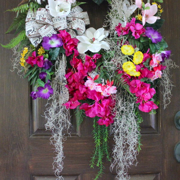 Large Spring New Orleans Magenta Bougainvillea French Quarter Wreath, Louisiana Summer Cajun Floral Wreath, Savannah Springtime Wreath, Charleston Spring Floral Wreath - Image 3