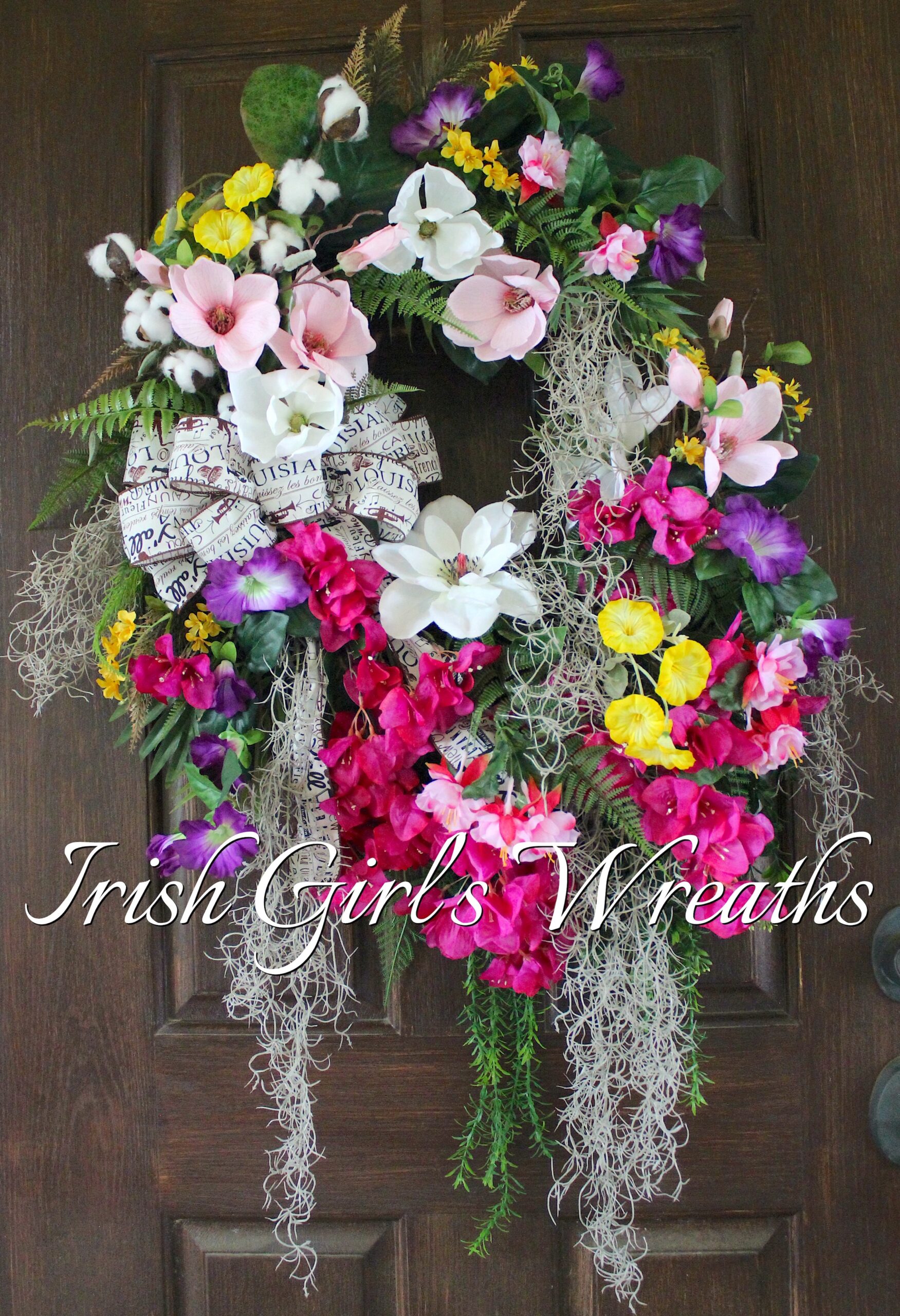 Large Spring New Orleans Magenta Bougainvillea French Quarter Wreath, Louisiana Summer Cajun Floral Wreath, Savannah Springtime Wreath, Charleston Spring Floral Wreath
