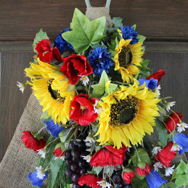 Italian Summer Wildflower Swag, Tuscan Country Floral Swag Wreath, Sunflower Poppy floral, Tuscan Wreath, Summer Wreath - Image 2