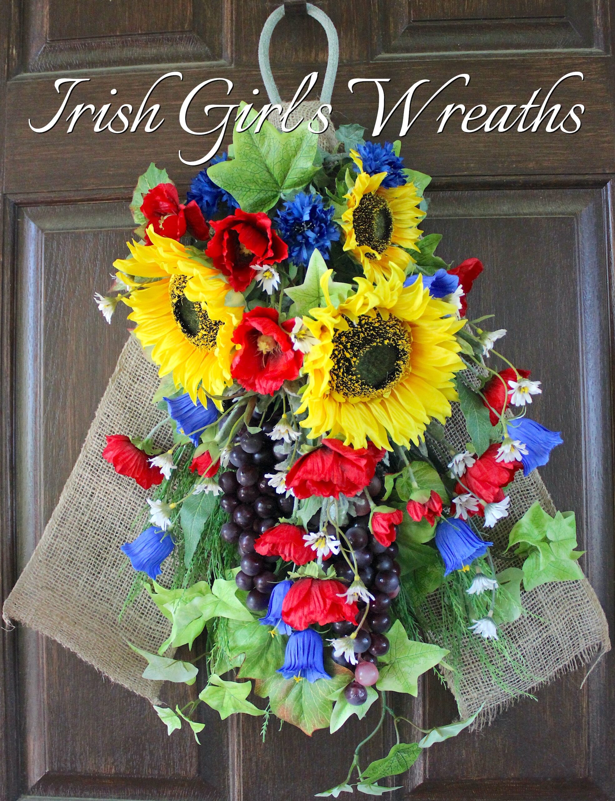 Italian Summer Wildflower Swag, Tuscan Country Floral Swag Wreath, Sunflower Poppy floral, Tuscan Wreath, Summer Wreath