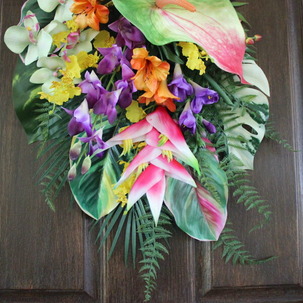 Tropical Island Luau Summer Floral Swag, Hibiscus, Orchid, Summer Wreath - Image 3