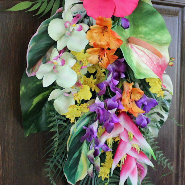 Tropical Island Luau Summer Floral Swag, Hibiscus, Orchid, Summer Wreath - Image 4