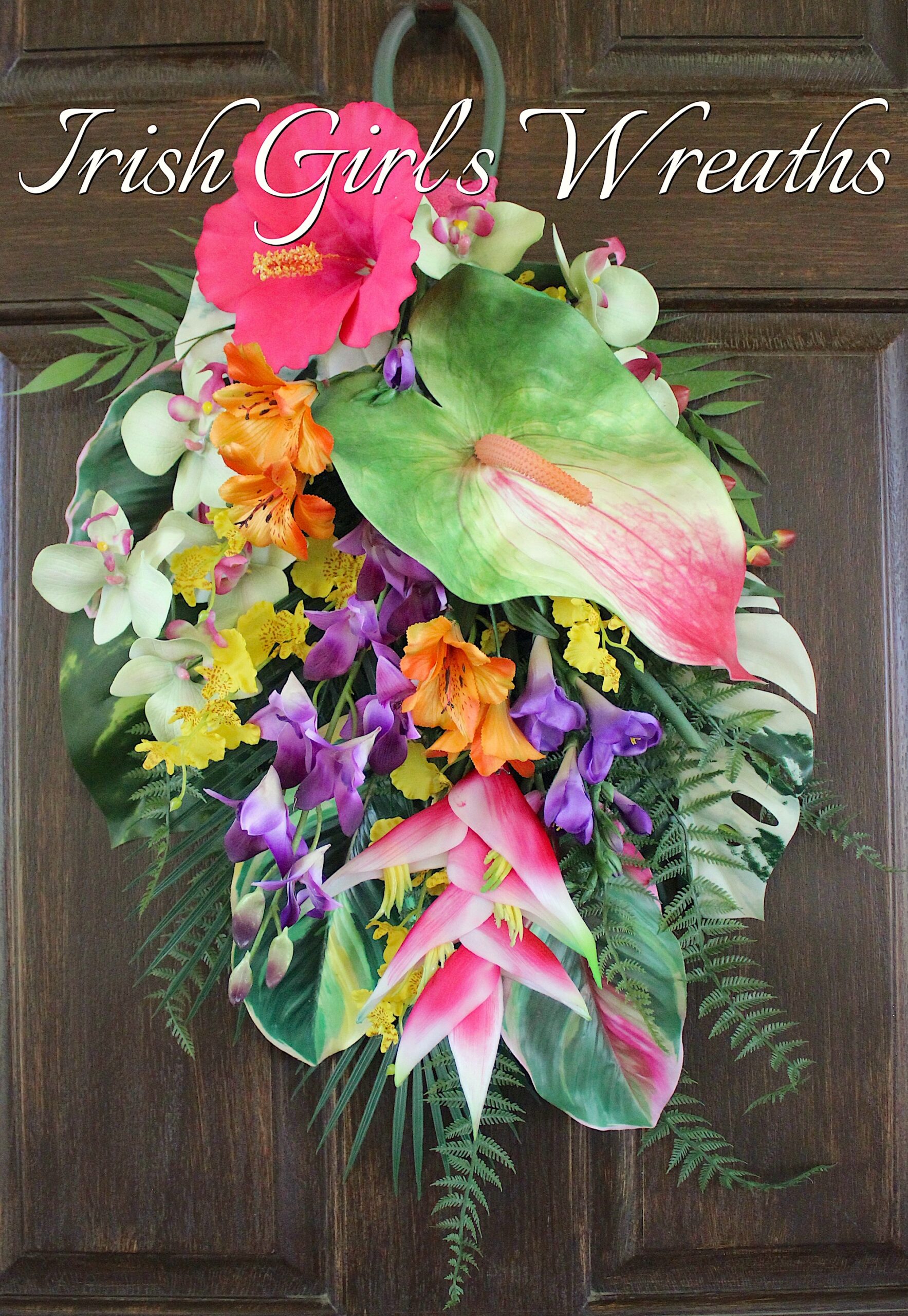 Tropical Island Luau Summer Floral Swag, Hibiscus, Orchid, Summer Wreath