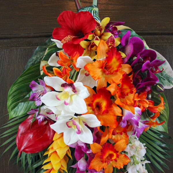 Tropical Island Luau Orange and Magenta Summer Floral Swag, Hibiscus, Ginger Flower, Orchid, Summer Wreath - Image 2