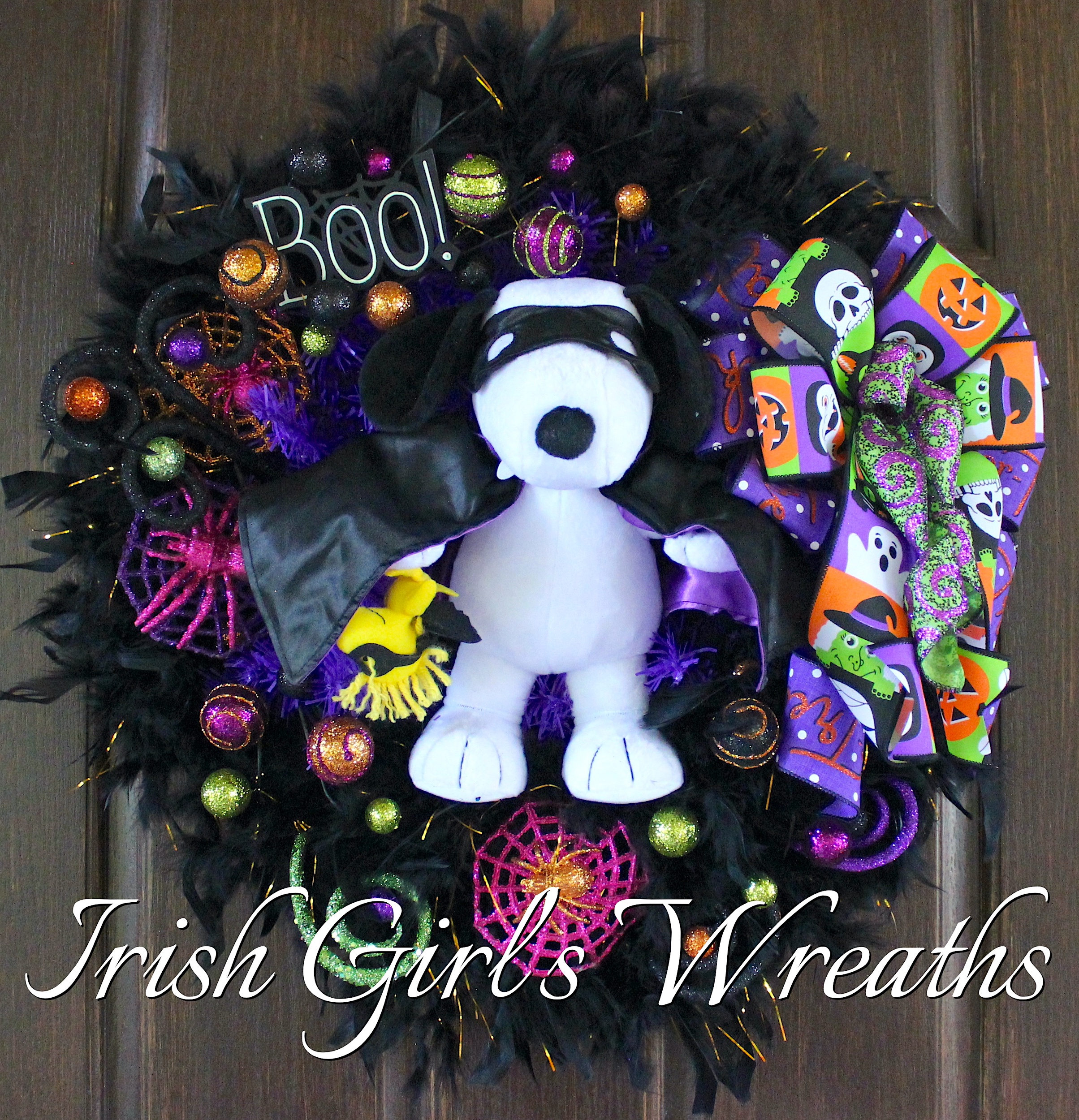 Count Snoopula Snoopy & Woodstock Halloween Wreath