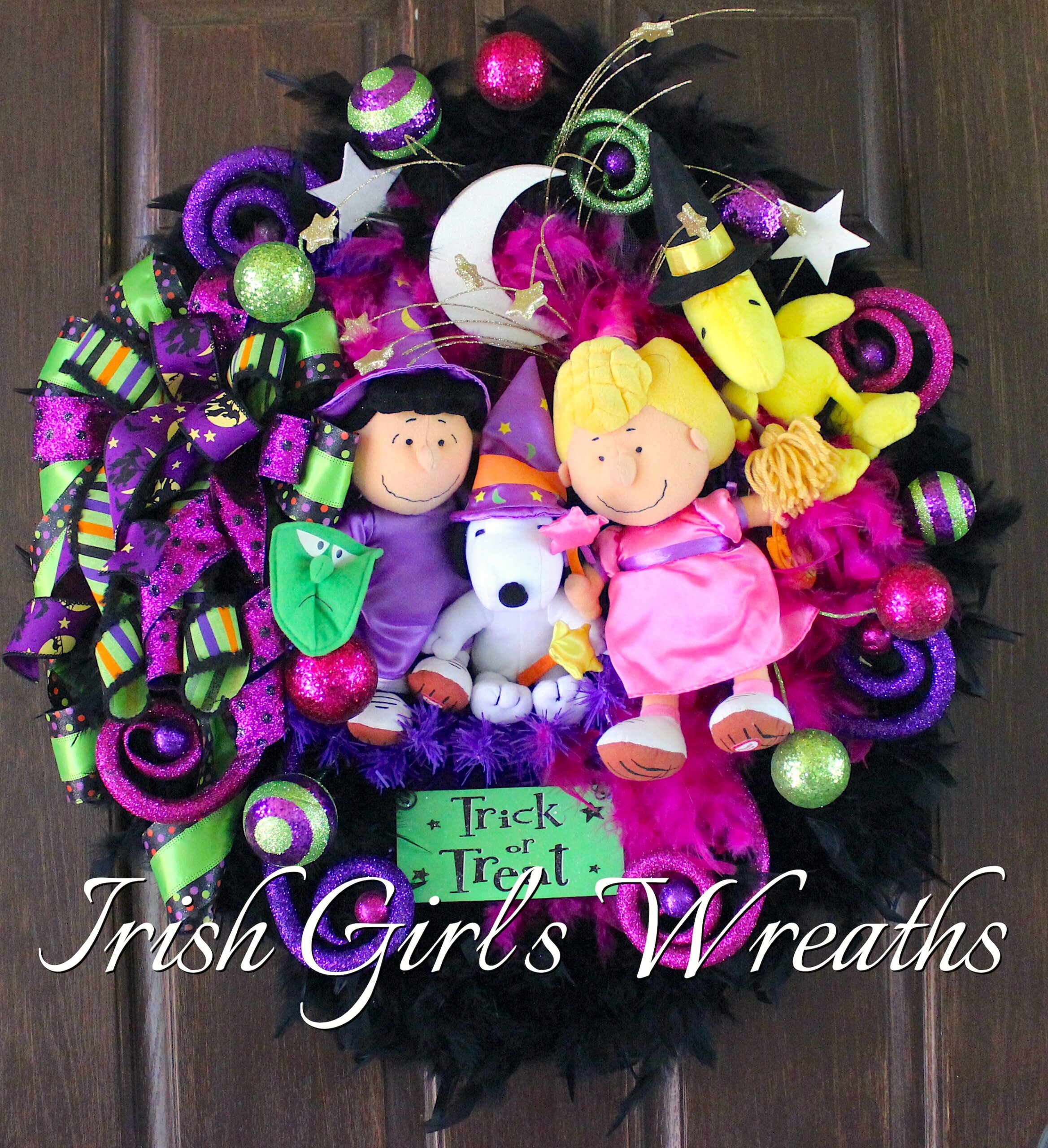 Peanuts Gang Trick Or Treat Halloween Wreath, Snoopy Wizard, Woodstock Witch, Sally Princess, Lucy Witch