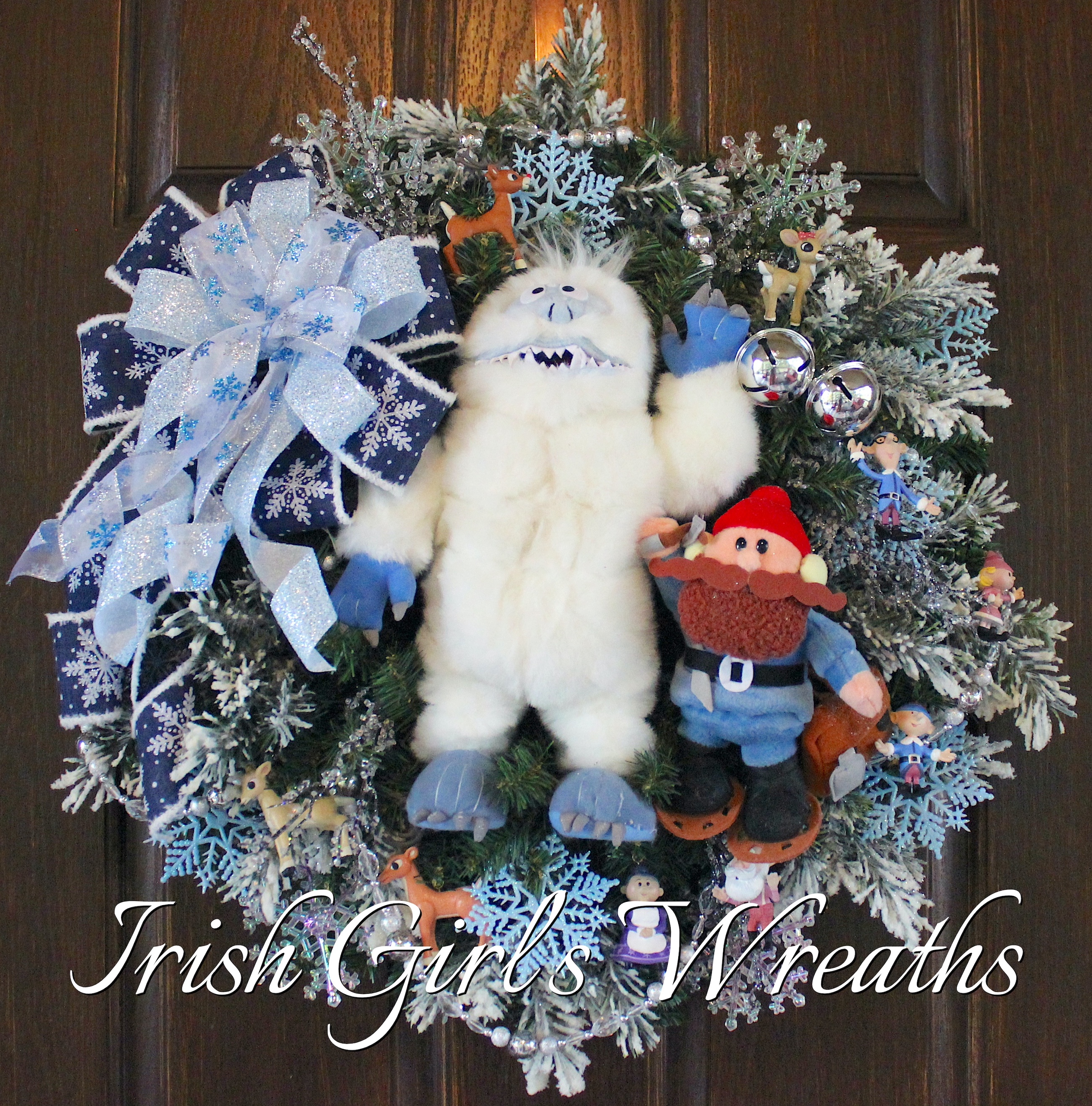 NorthPole Bumble SnowMonster and Yukon Cornelius Christmas Wreath, Rudolph, Santa