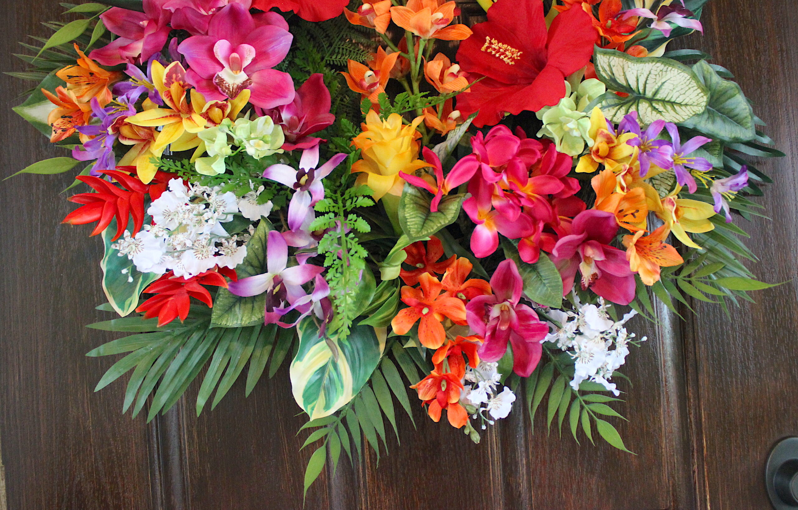 Tropical Wreath - Orange and Pink Island Garden Wreath- Hawaiian Luau Wreath - Summer Wreath - Image 4