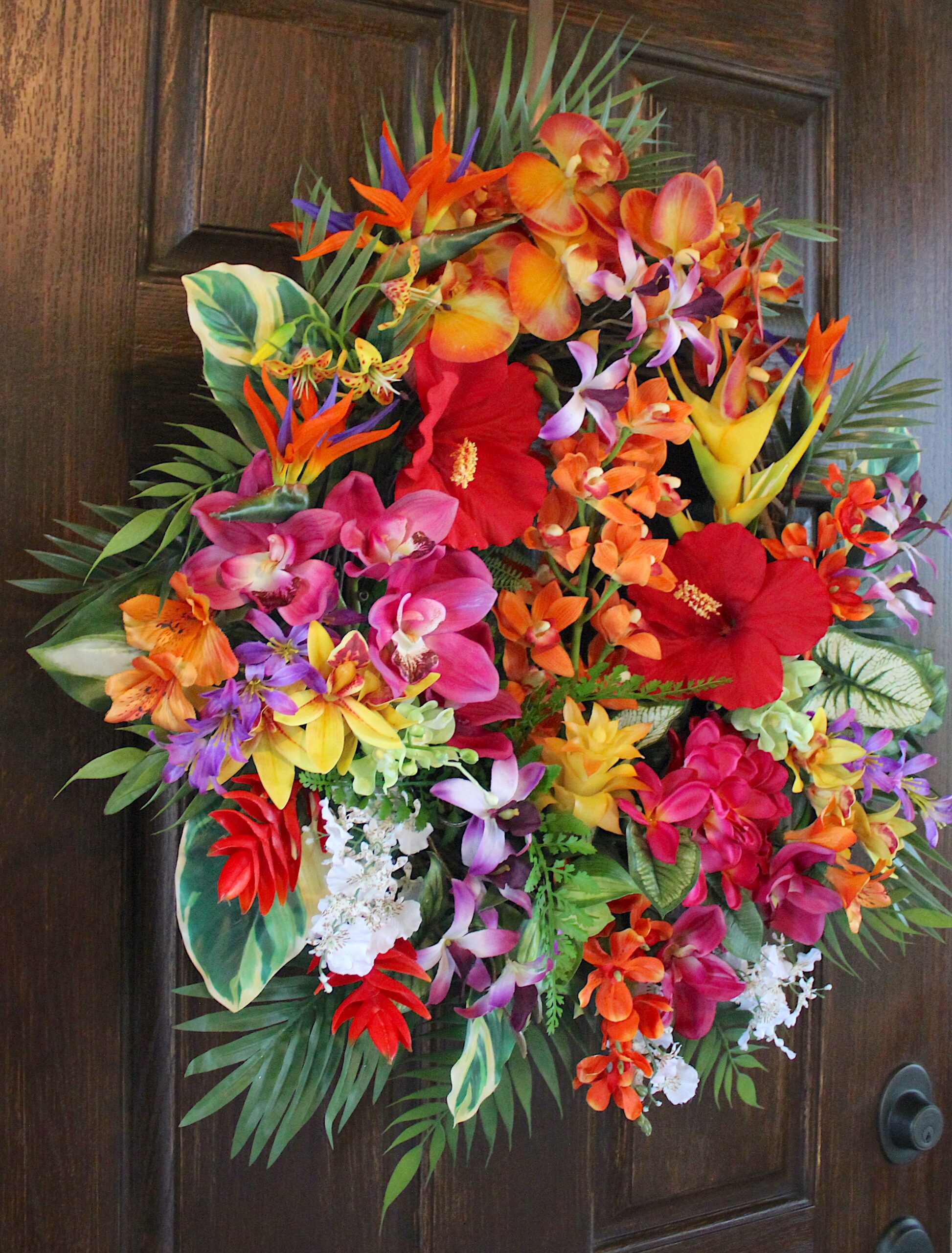 Tropical Wreath - Orange and Pink Island Garden Wreath- Hawaiian Luau Wreath - Summer Wreath - Image 2