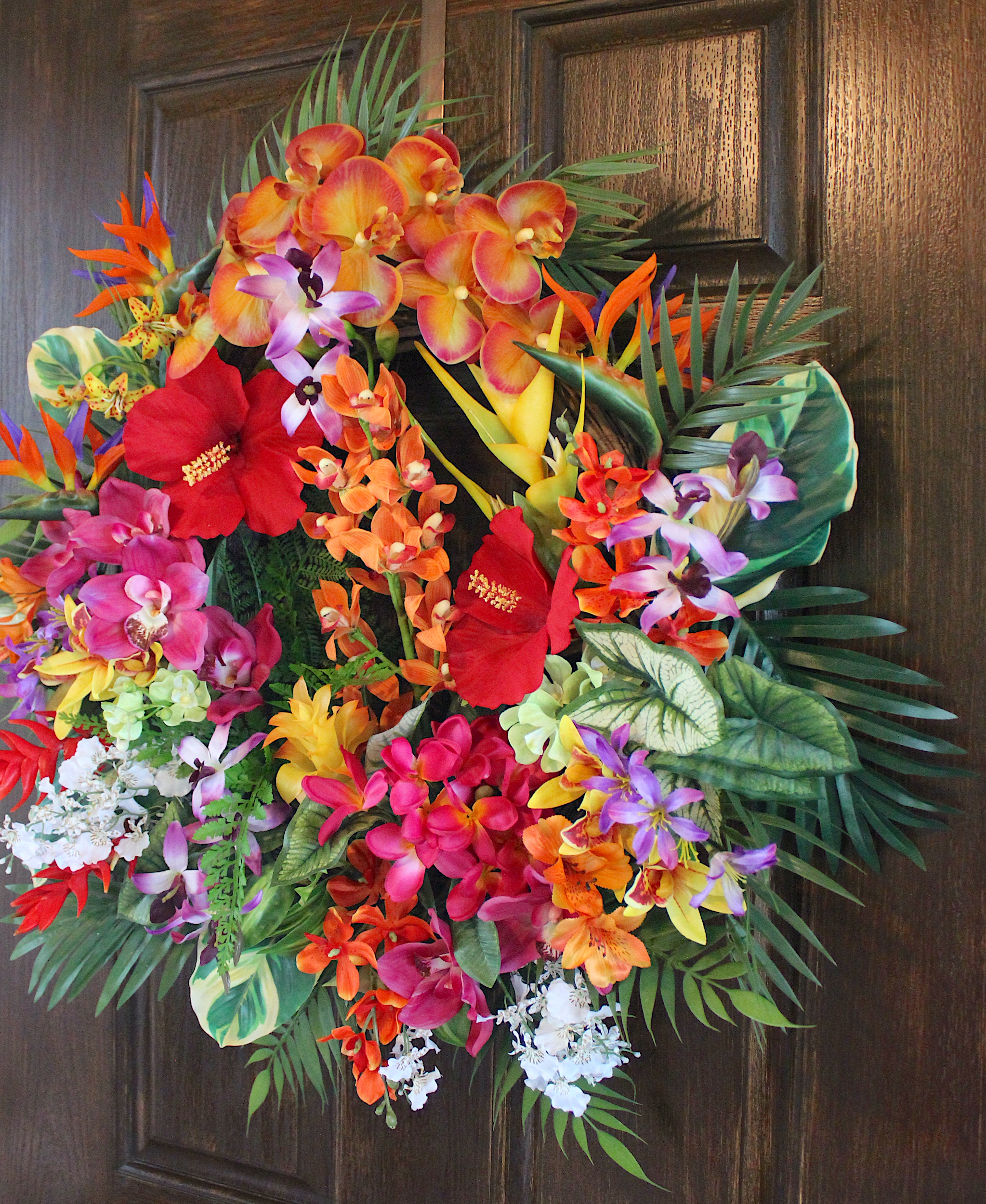 Tropical Wreath - Orange and Pink Island Garden Wreath- Hawaiian Luau Wreath - Summer Wreath - Image 3