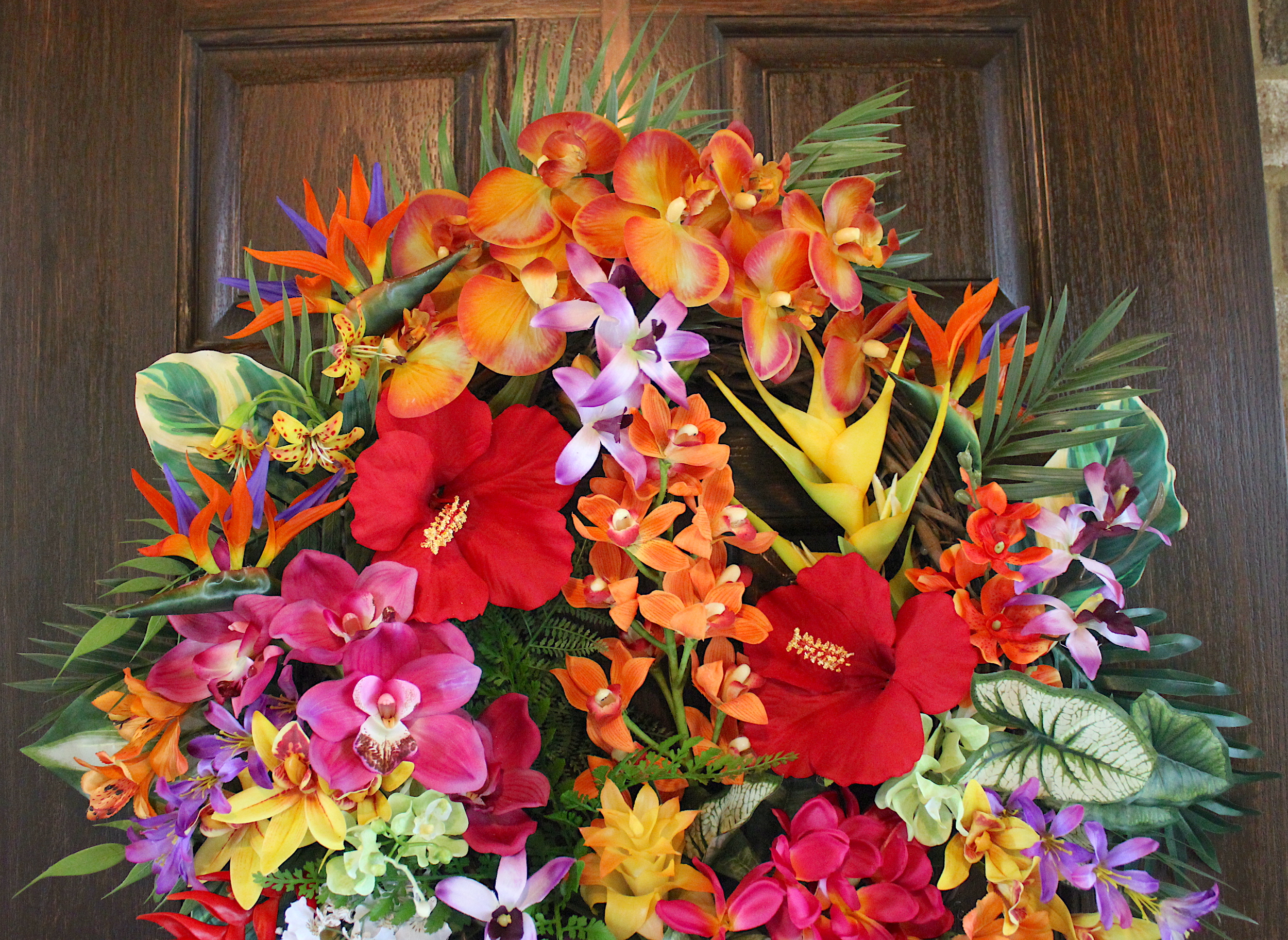 Tropical Wreath - Orange and Pink Island Garden Wreath- Hawaiian Luau Wreath - Summer Wreath - Image 5