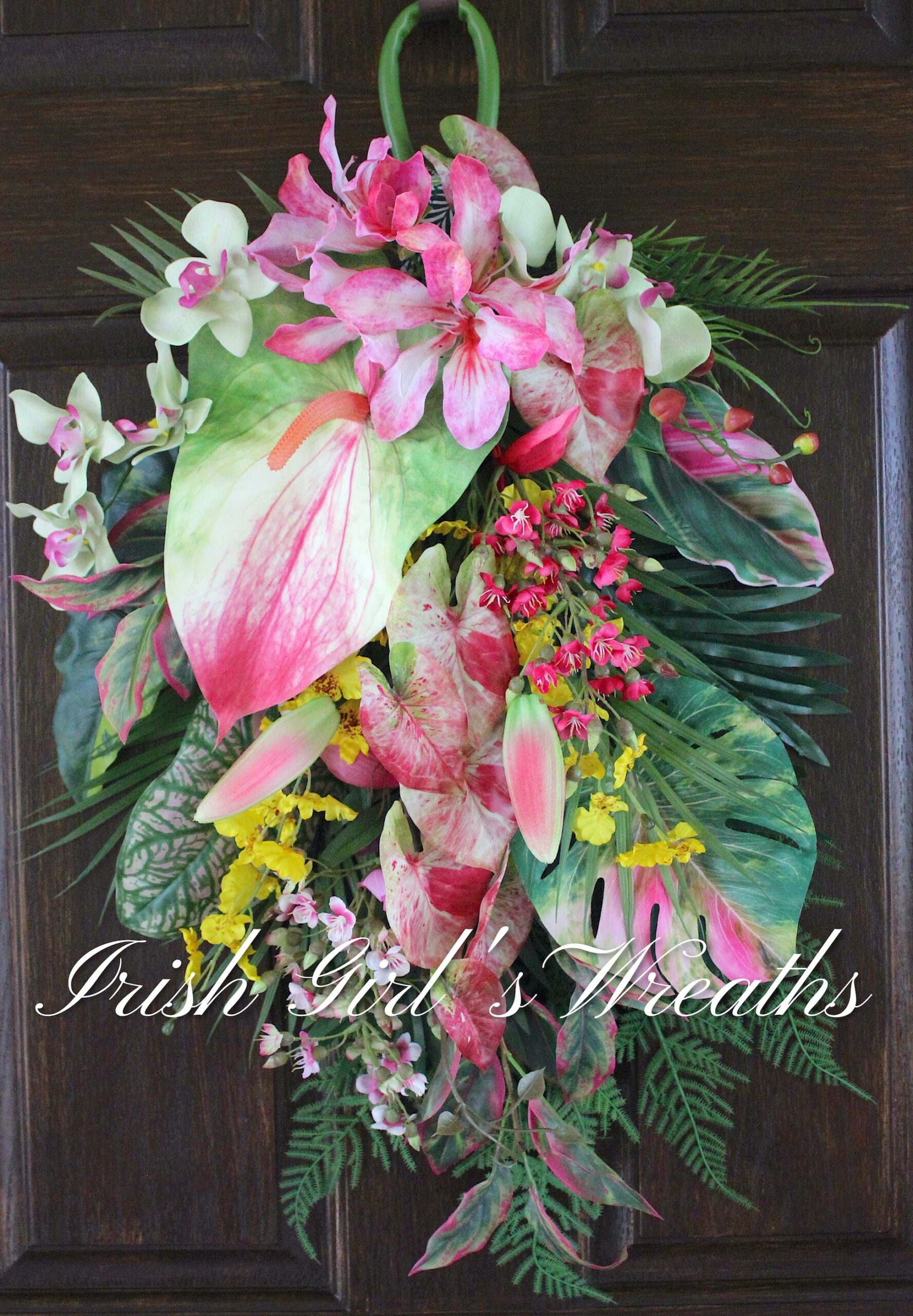 Tropical Floral Swag, Pink Island Luau Summer Floral decor