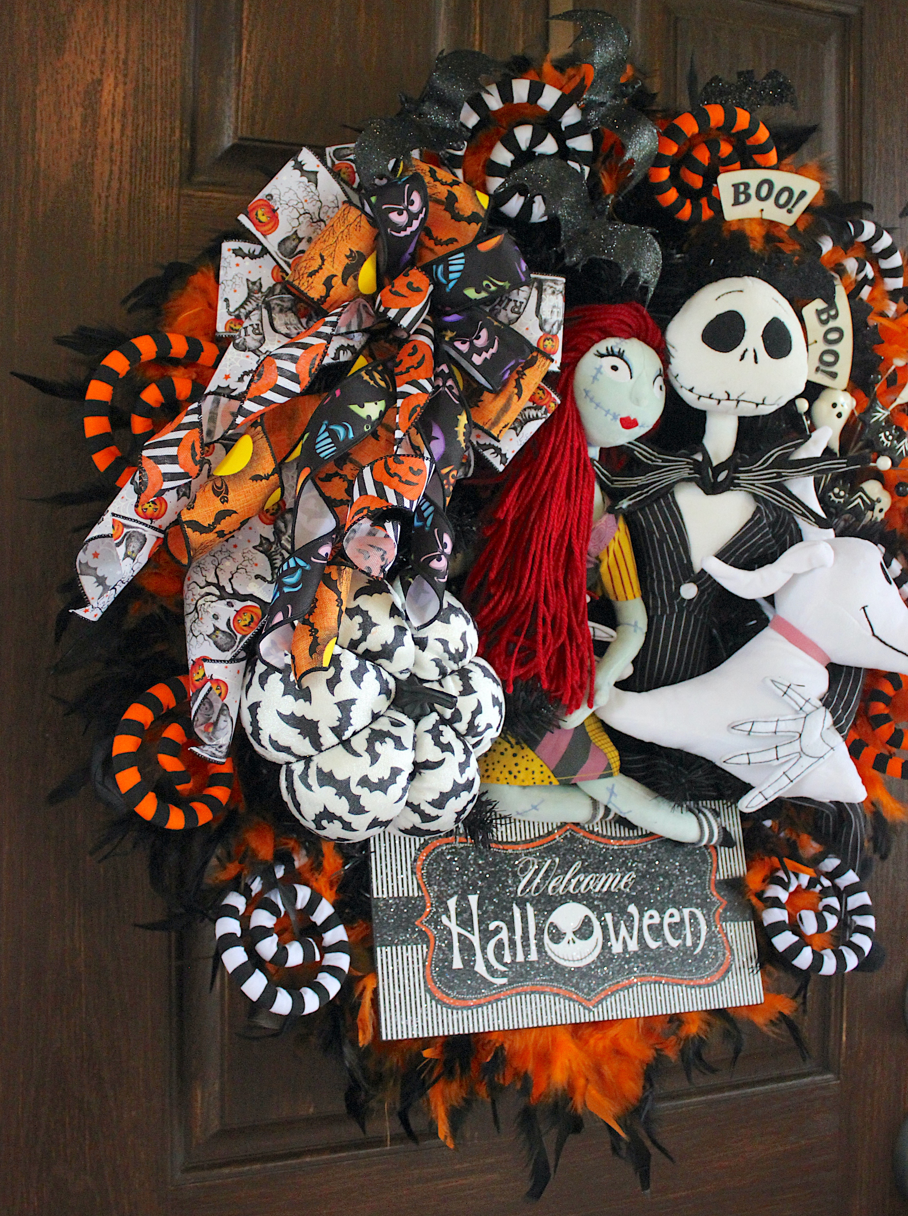 Deluxe Nightmare Before Christmas Welcome Halloween Wreath, Large Pumpkin King Wreath, Sally & Jack Skellington, Zero 2026 - Image 4