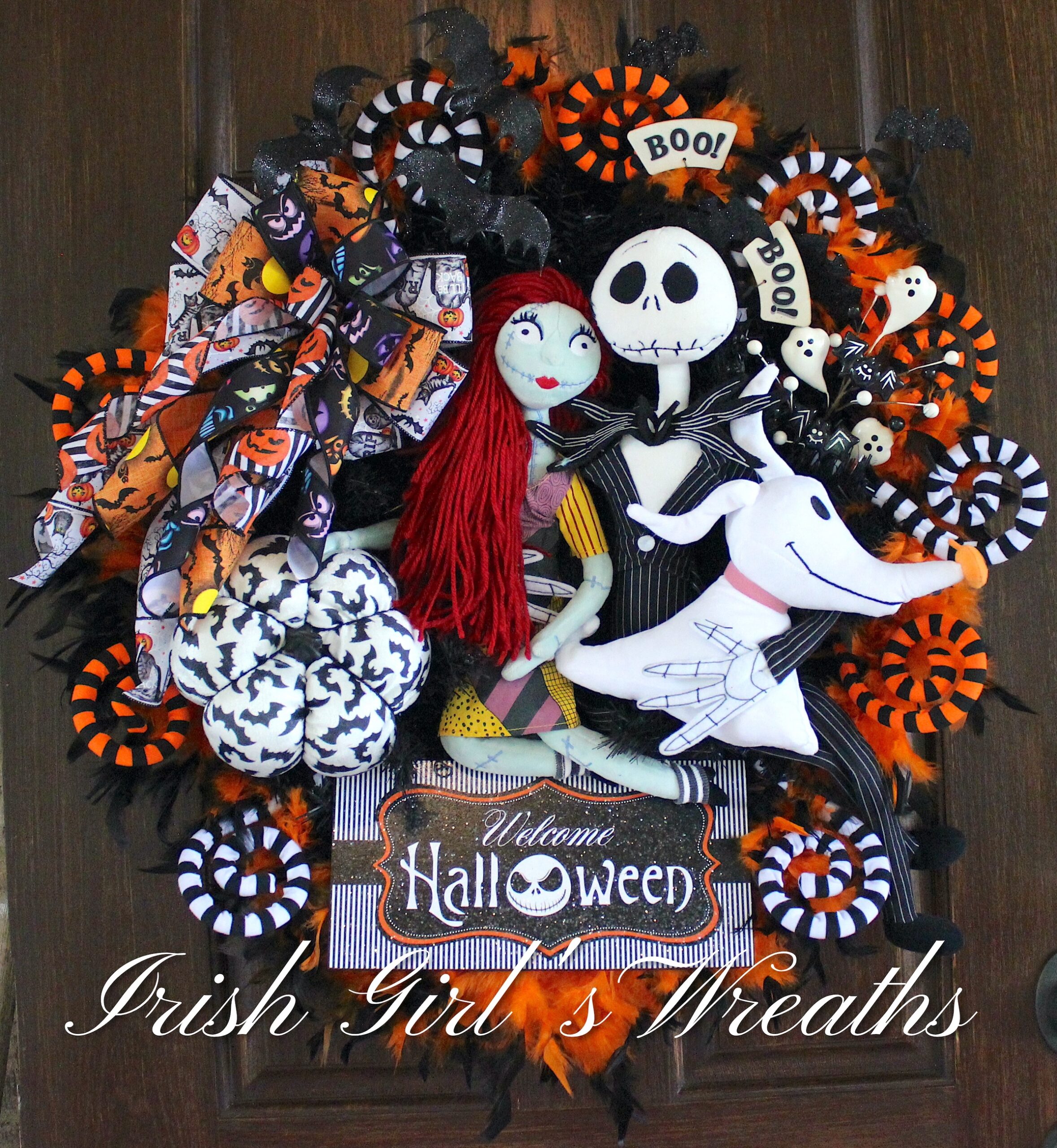 Deluxe Nightmare Before Christmas Welcome Halloween Wreath, Large Pumpkin King Wreath, Sally & Jack Skellington, Zero 2026