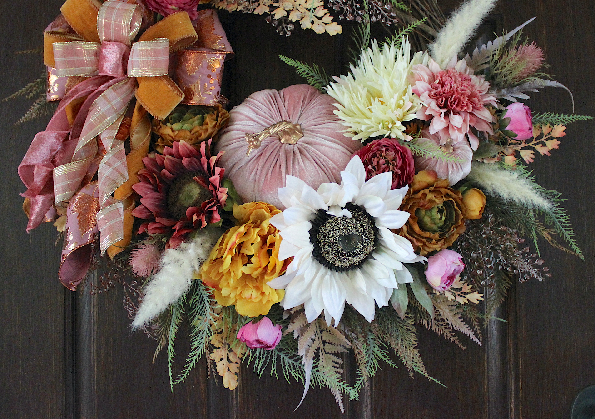 Blush and Gold Cottage Floral Fall Wreath, Tuscan Dusty Rose Thanksgiving Wreath - Image 5