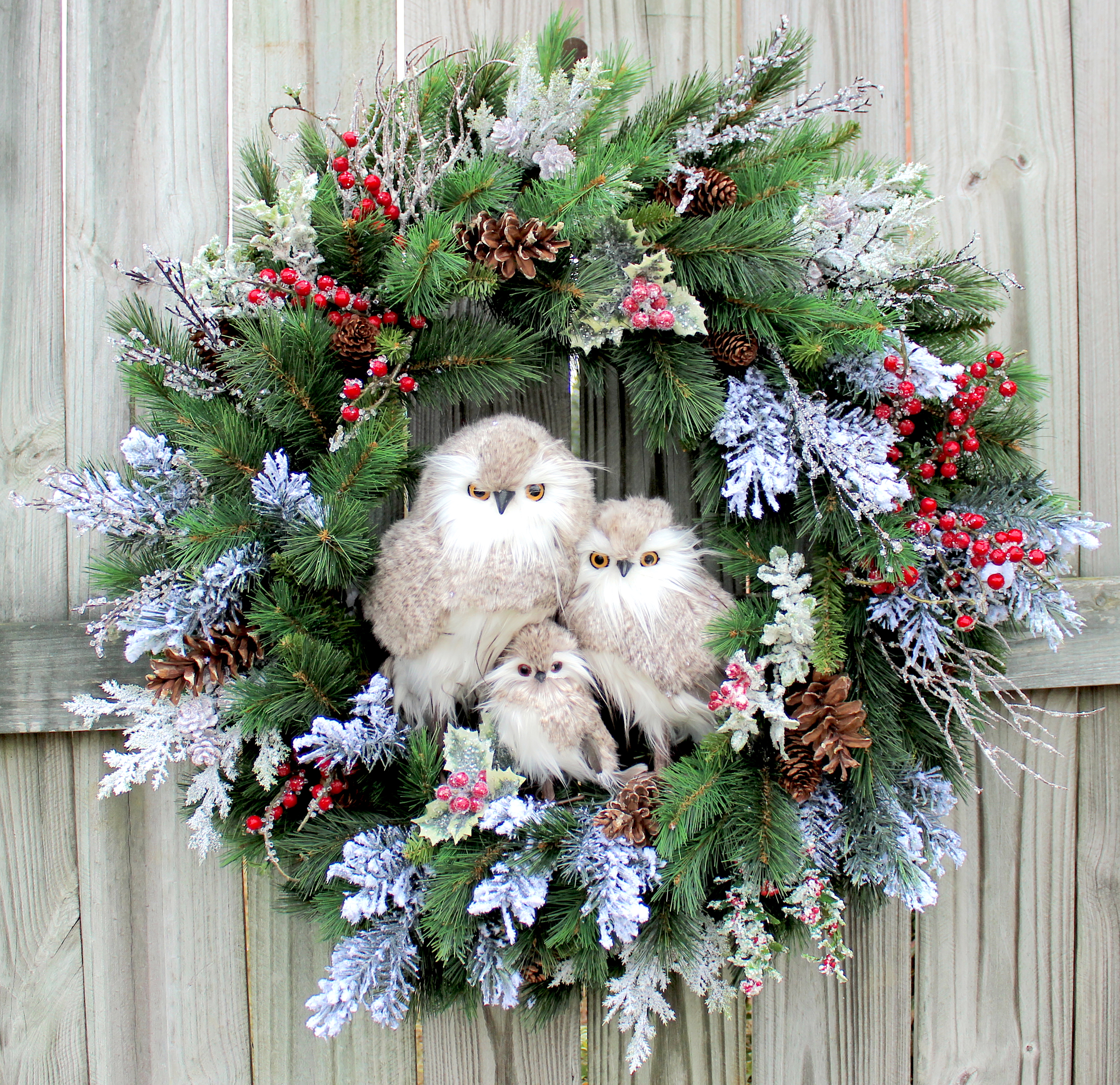Winter Owl Family Woodland Christmas Wreath- Custom for  Louise