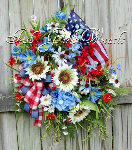 American Flag Country Summer Wildflower Patriotic Wreath