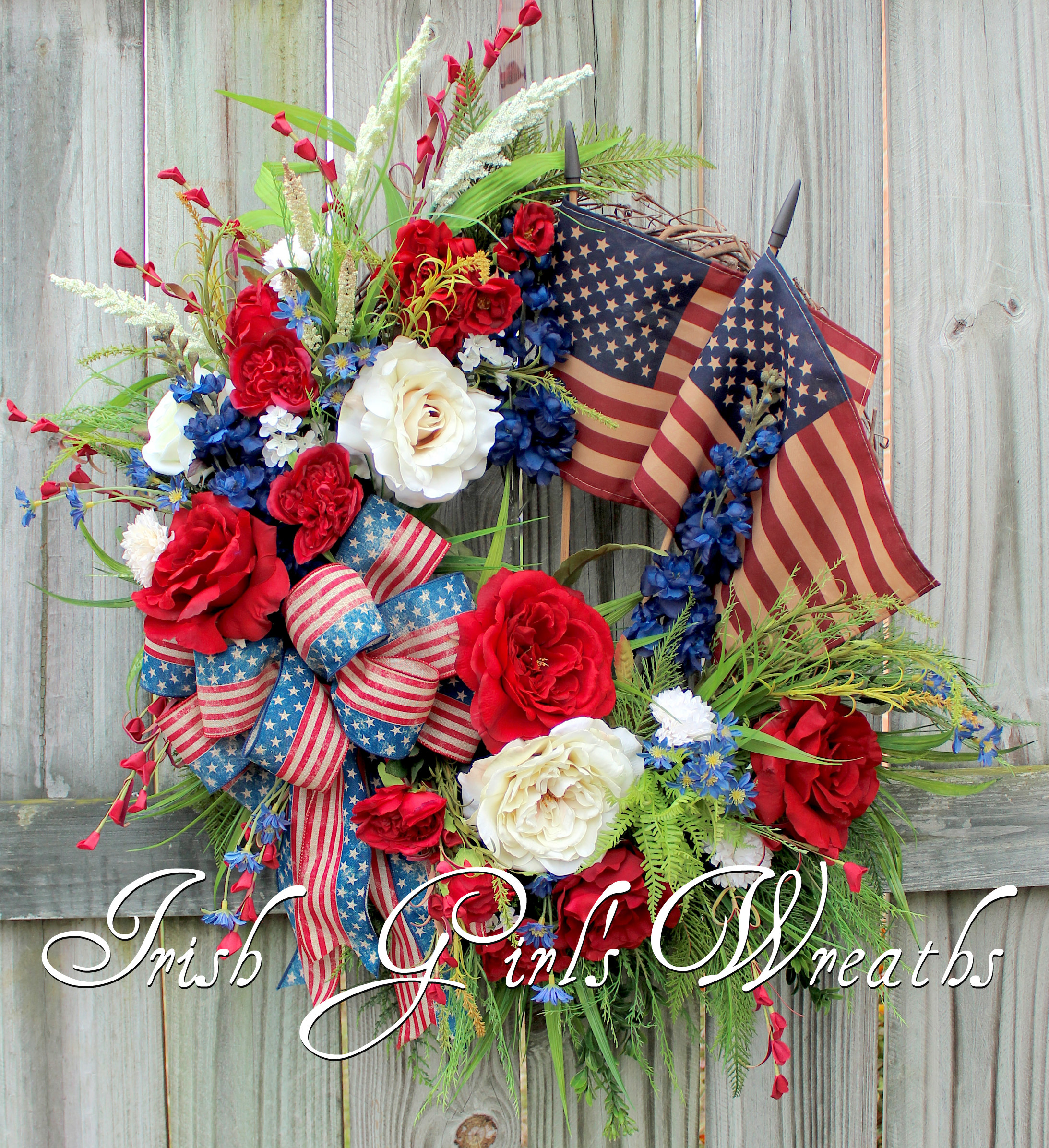 Primitive Americana Patriotic Garden Wreath, Custom for Claire