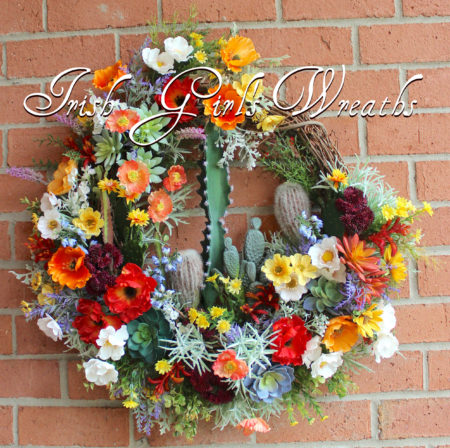 Deluxe Southwest Desert Super Bloom Wreath #6, Large Southwestern Succulent Poppy Cactus Blooming Desert Summer Wreath