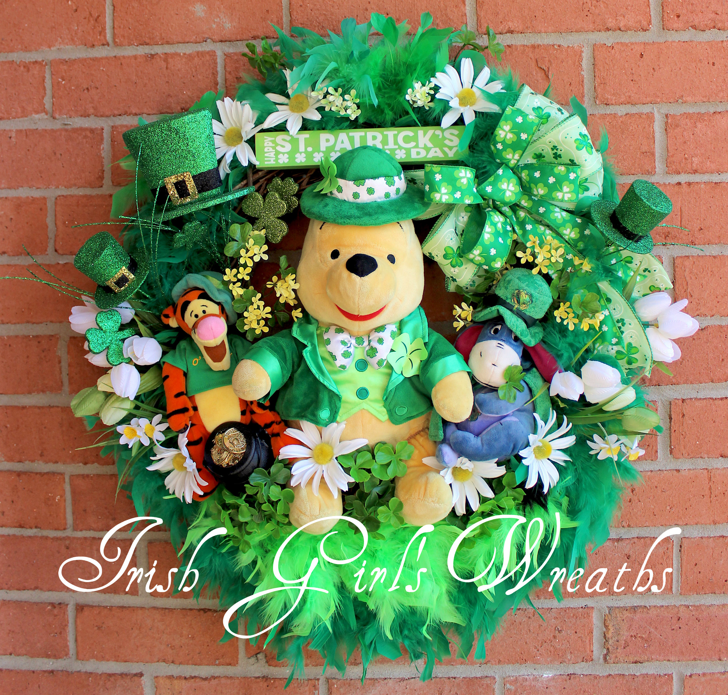 Winnie the Pooh and Friends St Patrick’s Day Wreath, Custom for Dolores