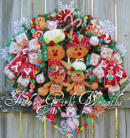 GingerBread Family Christmas Wreath, Peppermint Candy Sweet Treats Merry Christmas Wreath