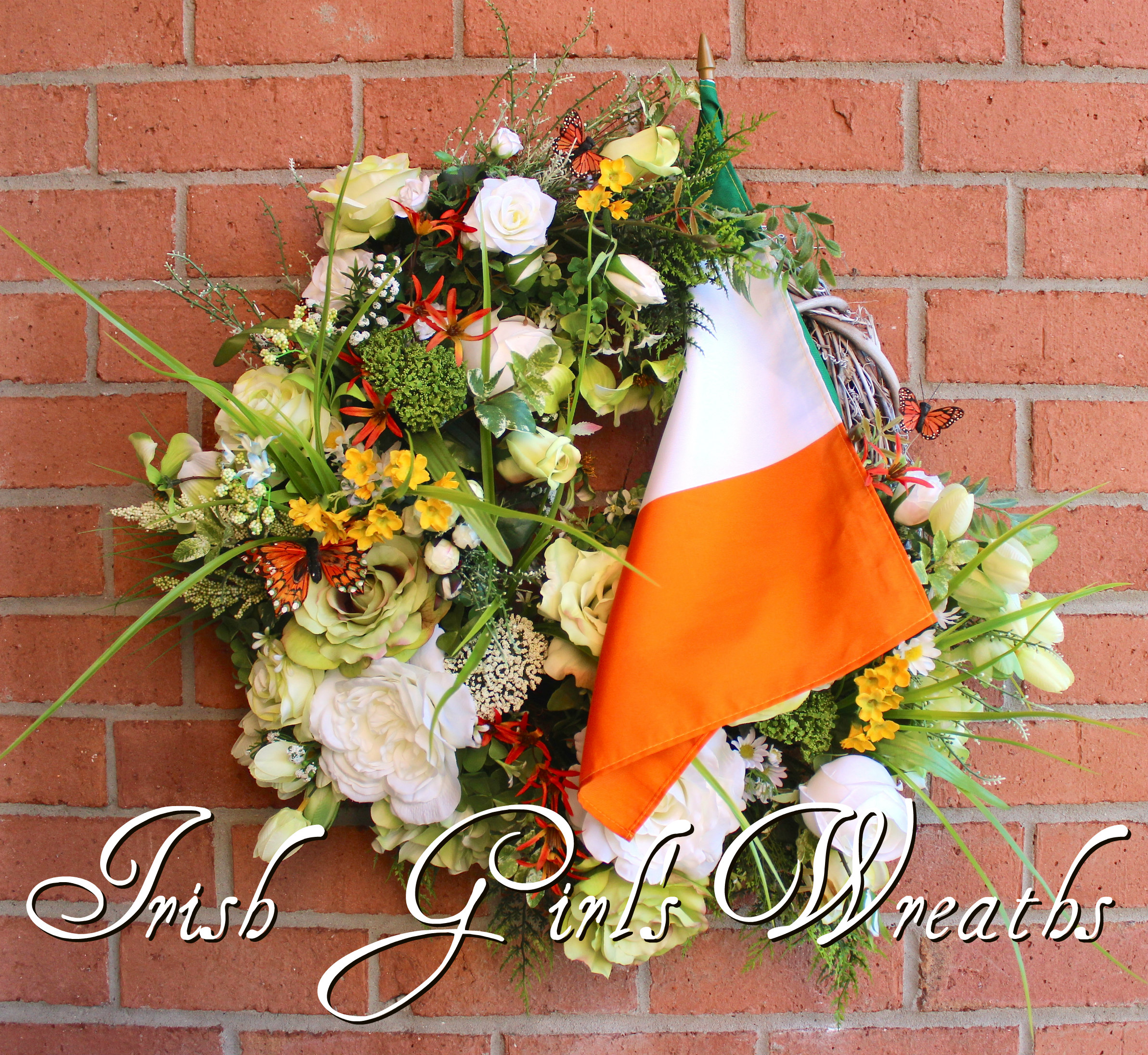 Irish Cottage Garden Wreath, Ireland Wreath, Large St Patrick’s Wreath, Irish Primrose, Shamrock, clover, thistle