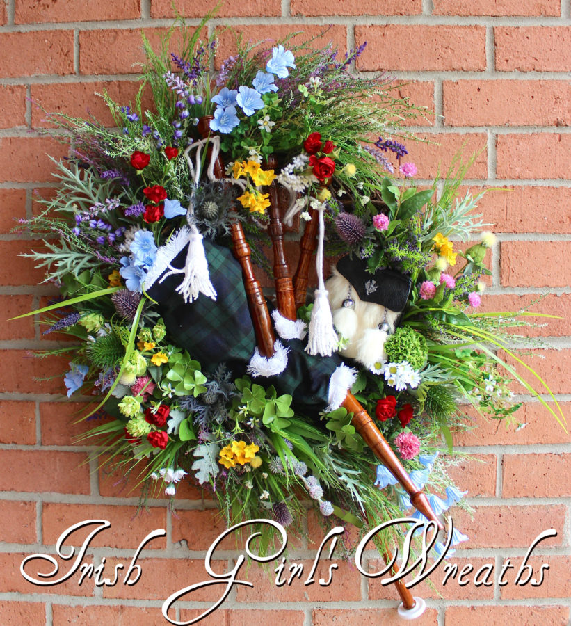 Irish Wildflower Celtic Bagpipes Wreath
