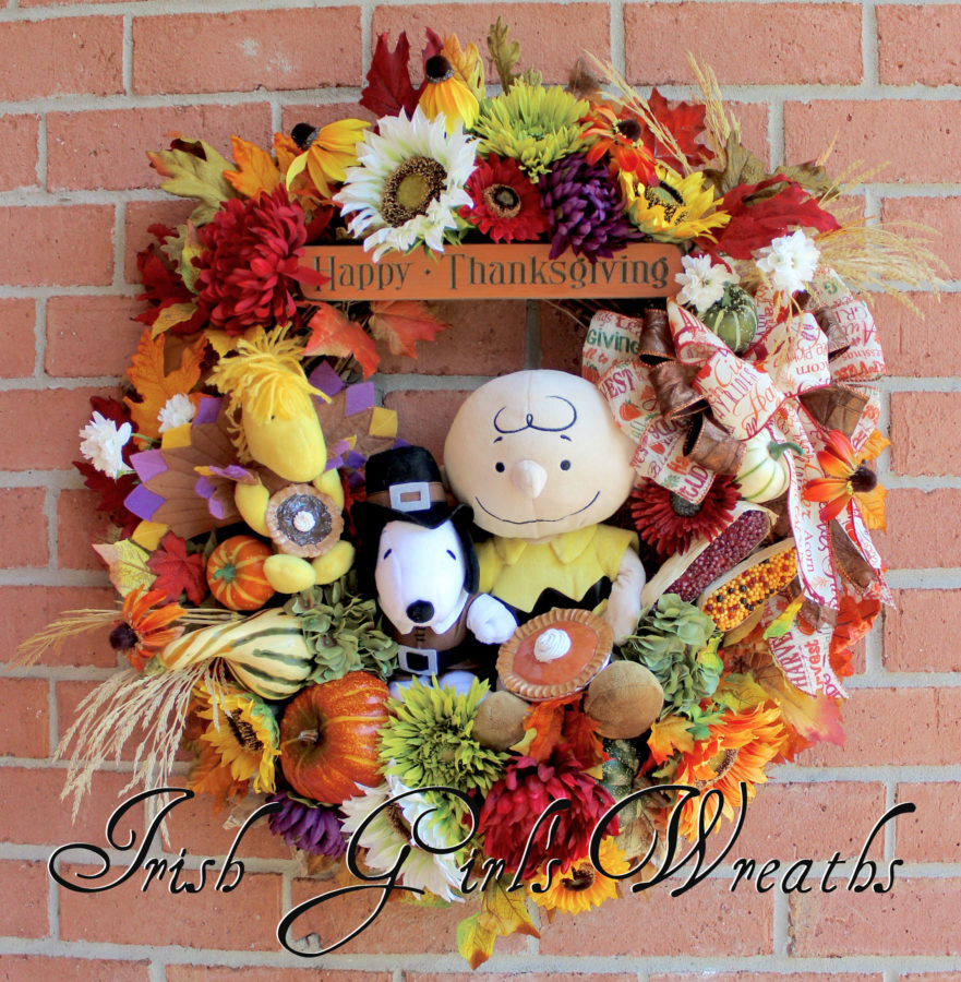 Thanksgiving Charlie Brown and Pilgrim Snoopy Wreath