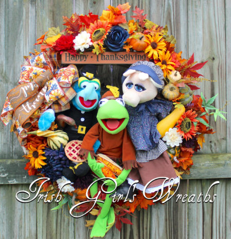 Kermit the Frog Gonzo and Miss Piggy Muppets Thanksgiving Wreath