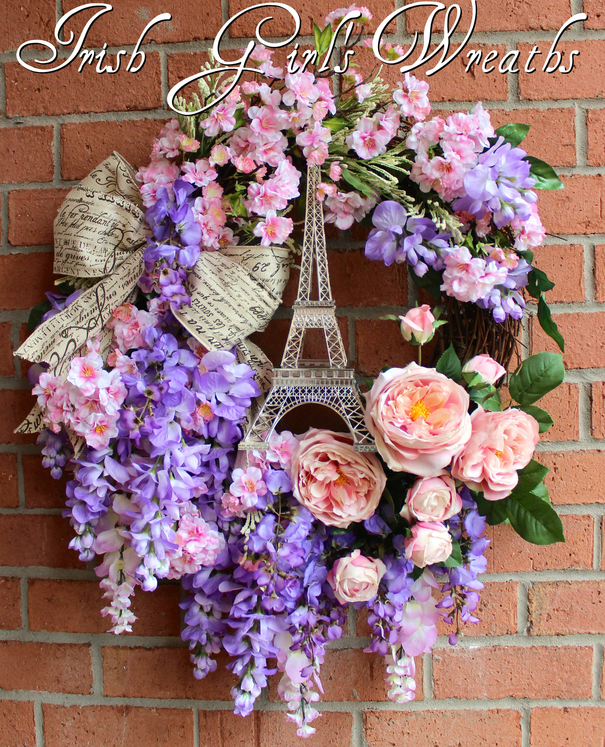 Paris in Spring Cherry Blossom and Wisteria Wreath