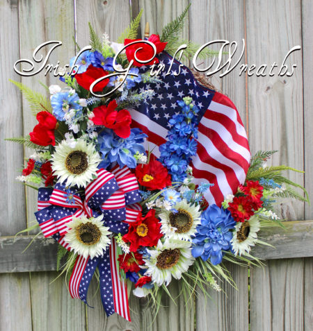 Poppy Sunflower Patriotic Wildflower Wreath