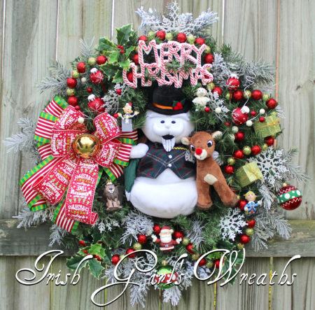 MADE TO ORDER Sam the Snowman & Rudolph Reindeer Misfit Christmas Wreath, Peppermint, Santa Claus, Hermie the Dentist Elf, Misfit Toys, Spotted Elephant