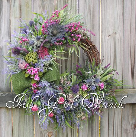 Large Scottish Thistle & Heather Coastal Wreath, Pink Purple Highland Scotland Everyday Wreath, Celtic Floral Summer Wreath, Purple lavender