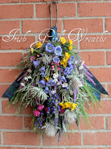 Scotland Wildflower Floral Swag, Spring Wreath, Heather, Tartan, English Countryside floral, Scottish Thistle, BellFlowers