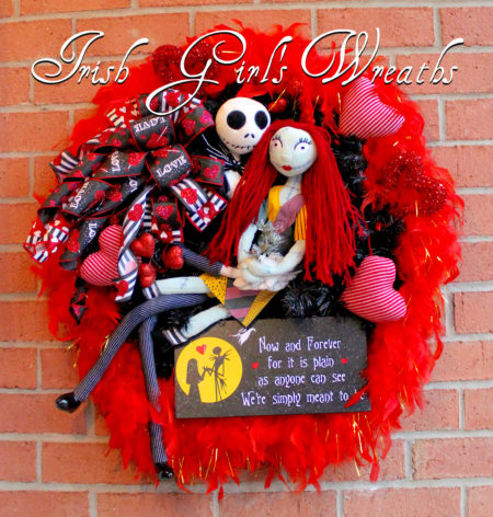 MADE TO ORDER Nightmare Before Christmas Valentines Wreath, Jack Skellington and Sally Valentine Wreath