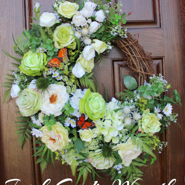 St Patricks Wreath, *MADE TO ORDER* Deluxe St Patricks Irish Cottage Rose Garden Wreath, Spring Wreath, Summer Wreath - Image 3