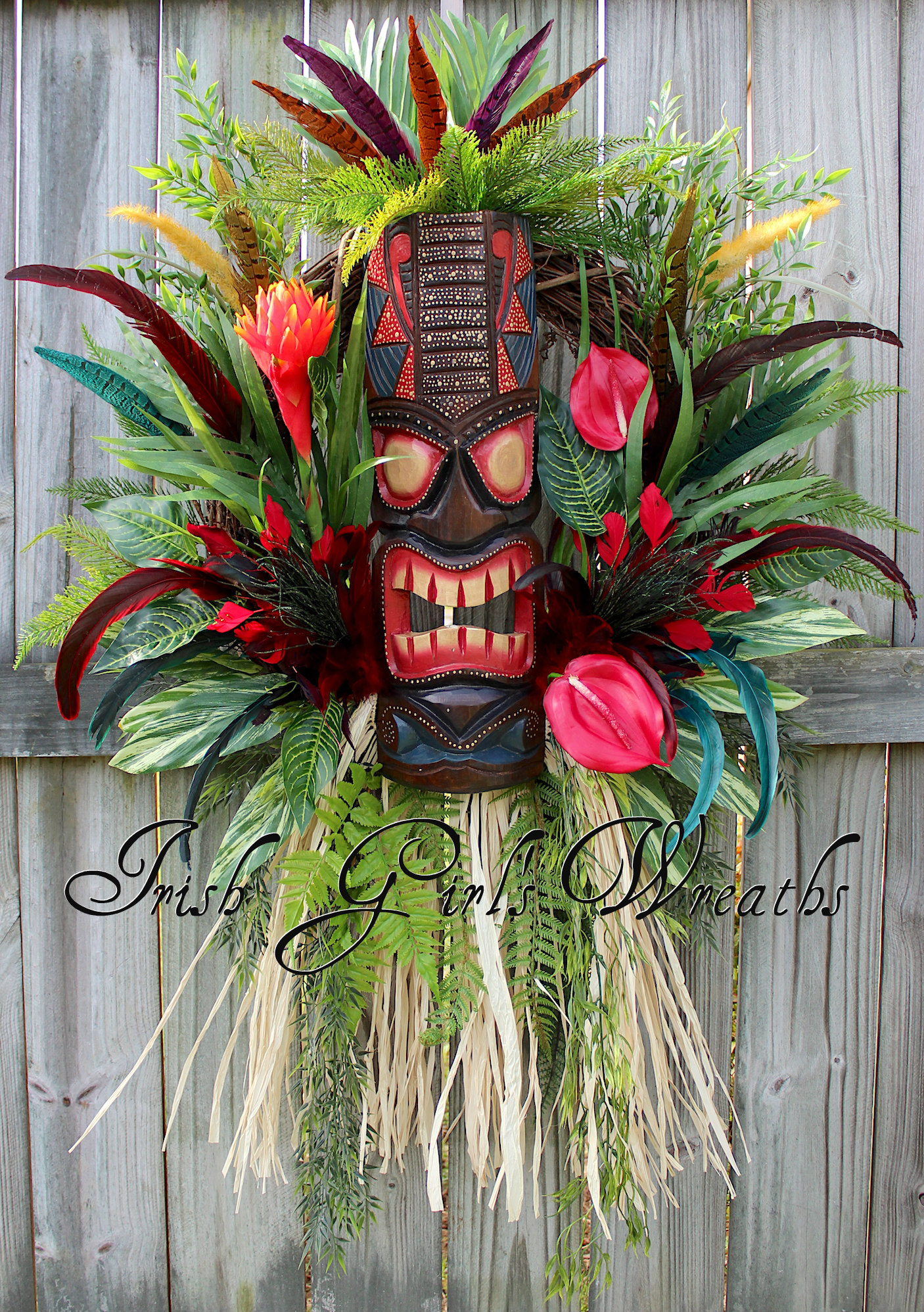 XX-Large Tiki Voodoo Polynesian Island, Voodoo Island Paradise Luau Wreath, Man Cave Tiki Decor, Tiki god Wall Hanging