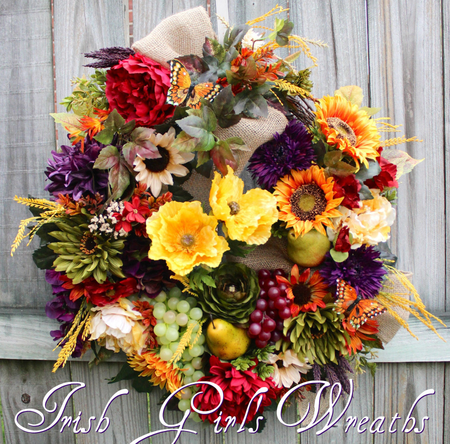 Deluxe Tuscan Sunflower and Poppy Wreath