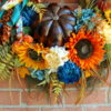 Elegant Teal & Rust Fall Pumpkin Autumn Floral Wreath - Image 2